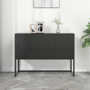 Stylish Black Sideboard Storage Cabinet in Steel with Adjustable Levelers  3 Doors