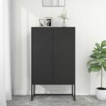 Stylish Black Highboard Storage Cabinet with Adjustable Levellers  Steel Construction