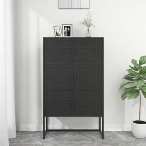 Stylish Black Highboard Storage Cabinet with Adjustable Levellers  Steel Construction