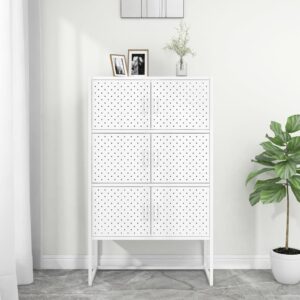 White Highboard Storage Cabinet with Adjustable Levellers  Steel Construction  6 Doors