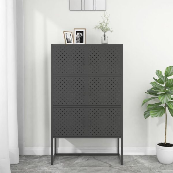 Highboard Storage Cabinet Anthracite Steel with Adjustable Levellers and Six Doors