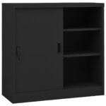 Office Storage Cabinet with Sliding Door in Anthracite Steel Adjustable Shelves Lock Included