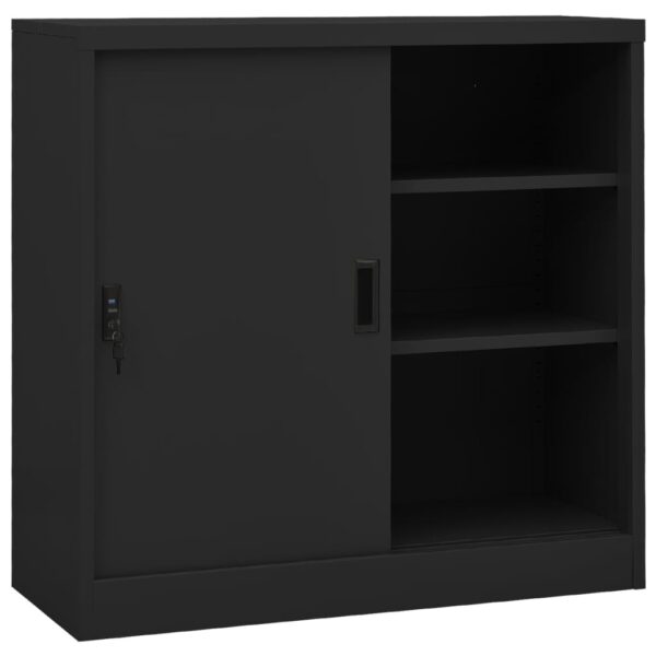 Office Storage Cabinet with Sliding Door in Anthracite Steel Adjustable Shelves Lock Included