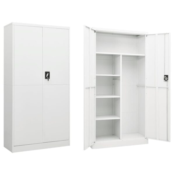 White Steel Locker Cabinet with Four Shelves - Ideal for Office or Home Storage