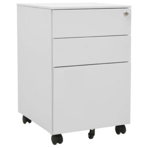 Light Grey Mobile File Cabinet Steel Material with Locks  Three Drawers  Fully Extendable  Ideal for Office Storage