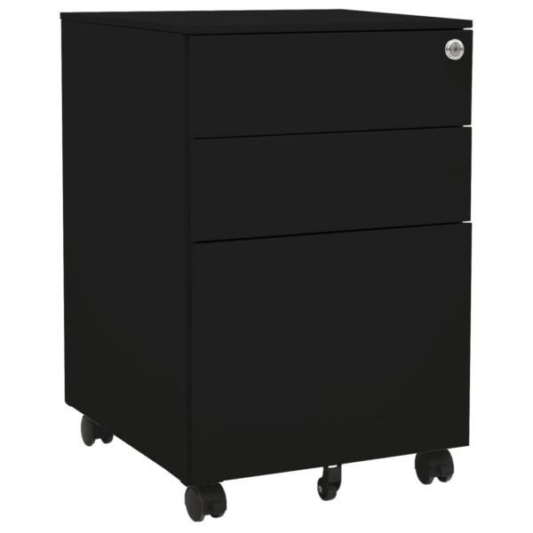 Mobile Steel File Cabinet in Black with Locks  Three Drawers  Fully Extendable  Ideal for Office Storage