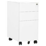 White Mobile File Cabinet Steel Material with Lock and 3 Drawers  Ideal for Office Storage