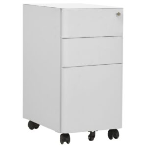 Light Grey Mobile File Cabinet Steel Material with Lock and Three Drawers