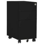 Black Mobile File Cabinet Steel Material with Lock and Three Drawers for Office Use