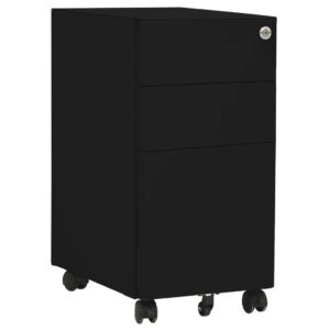 Black Mobile File Cabinet Steel Material with Lock and Three Drawers for Office Use