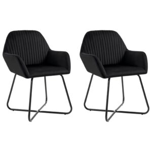 Modern Black Velvet Dining Chairs Set of 2 - Comfortable Design with Armrests and Backrest  Sturdy Steel Frame