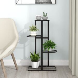 Black Metal 4-Tier Plant Stand Flower Display Rack Durable Easy Clean Indoor Outdoor Decor