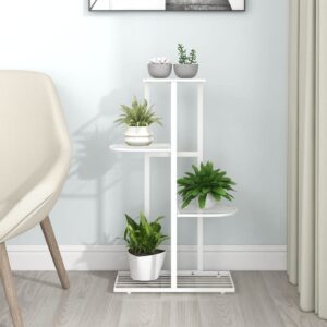 White Metal 4-Tier Plant Stand Flower Display Rack Durable Easy Clean Indoor Outdoor Decor