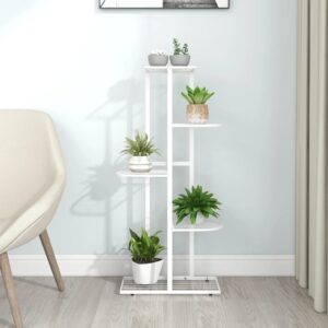 White Metal 5-Tier Plant Stand for Indoor Outdoor Display - Durable and Easy to Clean