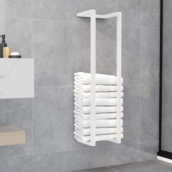 White Steel Towel Rack - Space Saving  Durable  Wall Mounted  Bathroom Organizer