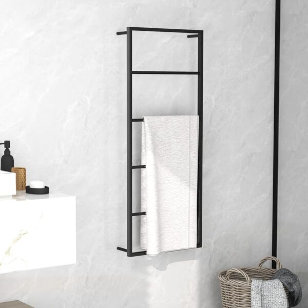 Black Steel Towel Rack - Space Saving  Durable  Wall Mounted  Bathroom Organizer