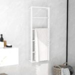 White Steel Towel Rack - Wall Mounted  Space Saving  Durable  Easy Assembly  Bathroom Decor