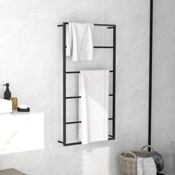 Black Steel Towel Rack - Durable  Wall Mounted  Space Saving  Bathroom Organizer