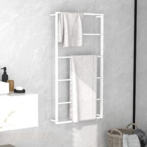 White Steel Towel Rack - Durable  Wall Mounted  Space Saving  Bathroom Organizer