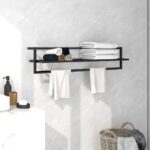 Black Iron Towel Rack with Shelf  Durable and Sturdy  Ideal for Bathroom Organization