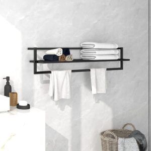 Black Iron Towel Rack with Shelf  Durable and Sturdy  Ideal for Bathroom Organization