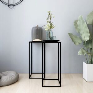 Set of 2 Sleek Black Steel Side Tables - Durable  Easy to Clean  Ideal for Living Space