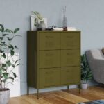 Olive Green Steel Drawer Cabinet with Six Drawers and Ballbearing Runners for Home Storage