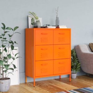 Sturdy Steel Drawer Cabinet in Vibrant Orange with Six Drawers and Ballbearing Runners