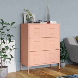 Stylish Pink Steel Drawer Cabinet with Six Drawers and Ballbearing Runners for Home Storage