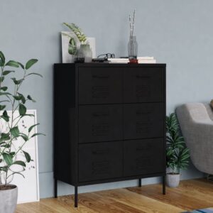 Sturdy Steel Drawer Cabinet in Black with Six Drawers and Ballbearing Runners