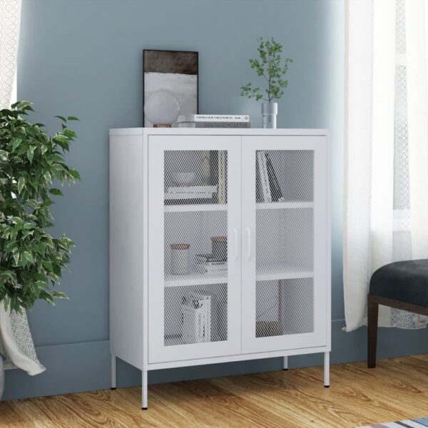 White Steel Storage Cabinet with Adjustable Shelves and Levellers  Sturdy and Durable