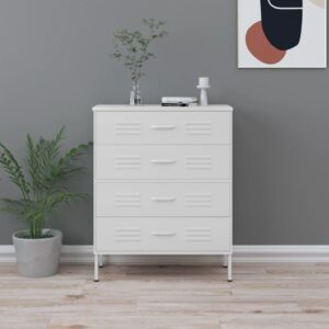 White Steel Chest of Drawers Adjustable Height Fully Extendable Smooth Opening