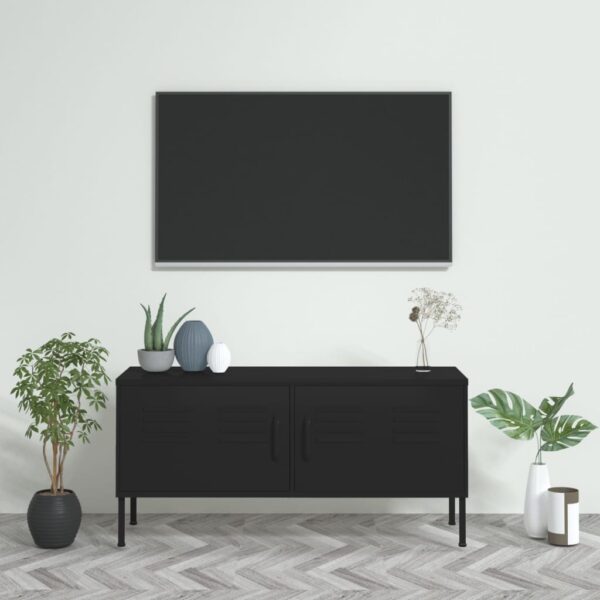 Stylish Black Steel TV Cabinet with Adjustable Levellers and Ample Storage Space