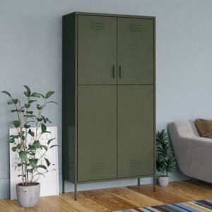 Olive Green Steel Wardrobe with Adjustable Shelves and Hanging Rod  Easy to Clean  Durable