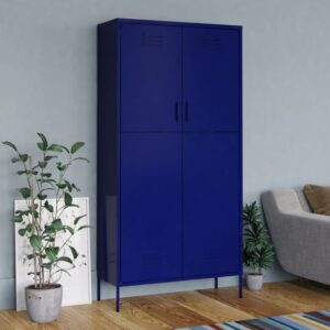 Navy Blue Steel Wardrobe with Adjustable Shelves and Hanging Rod  Easy to Clean  Durable