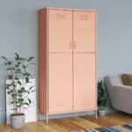 Chic Pink Steel Wardrobe with Adjustable Shelves and Hanging Rod for Organised Storage