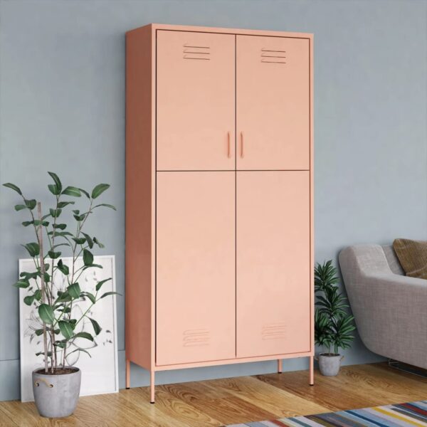 Chic Pink Steel Wardrobe with Adjustable Shelves and Hanging Rod for Organised Storage