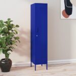 Modern Navy Blue Steel Locker Cabinet with Adjustable Shelves and Locks for Home or Office