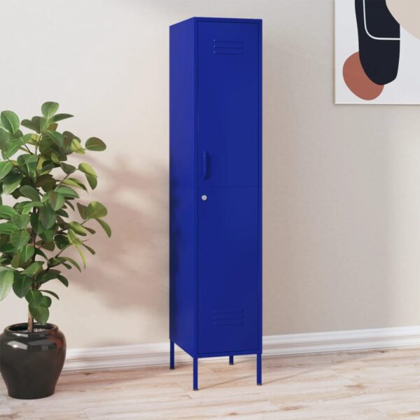 Modern Navy Blue Steel Locker Cabinet with Adjustable Shelves and Locks for Home or Office