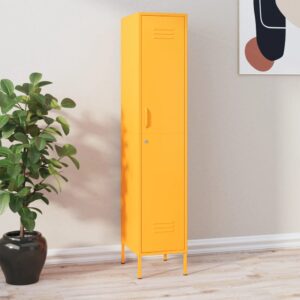 Mustard Yellow Steel Locker Cabinet with Adjustable Shelves and Locks for Home or Office