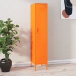 Modern Orange Steel Locker Cabinet with Adjustable Shelves and Lock for Office Home Storage