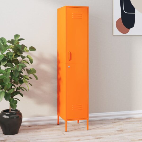 Modern Orange Steel Locker Cabinet with Adjustable Shelves and Lock for Office Home Storage