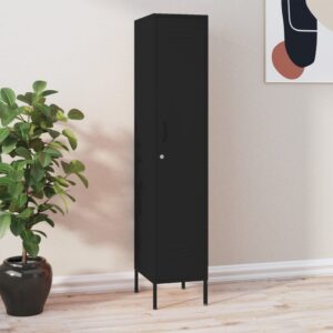 Modern Black Steel Locker Cabinet with Adjustable Shelves and Locks for Home or Office