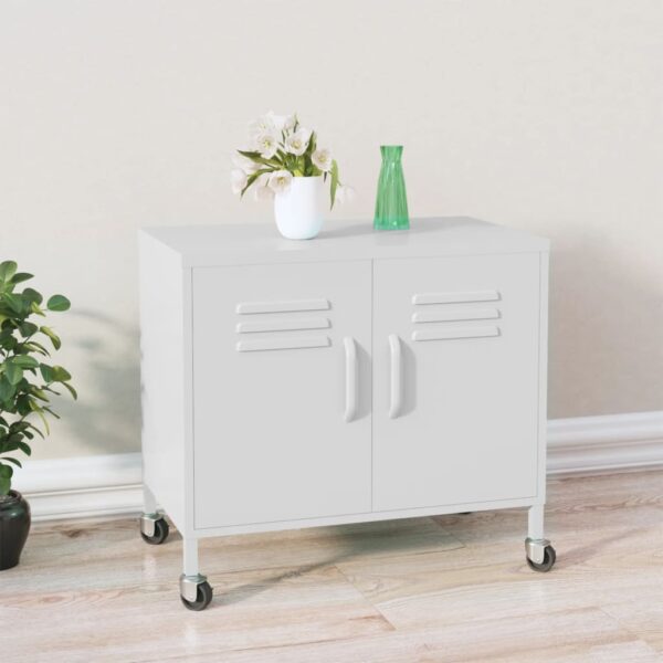 White Steel Storage Cabinet with Adjustable Shelf and Wheels - Compact  Sturdy  Easy to Clean