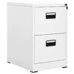 Modern White Steel Filing Cabinet with Lock and Two Drawers  Fully Extendable  A4 Legal Size Compatible