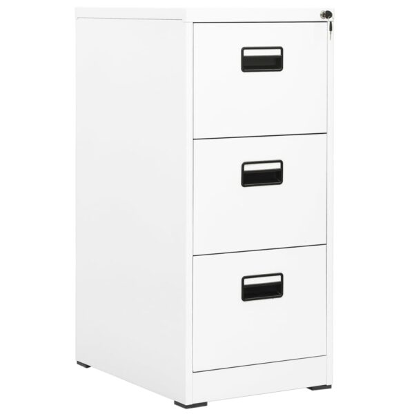 Modern White Steel Filing Cabinet with Lock and 3 Drawers  Fully Extendable  Ideal for A4 and Legal Files