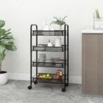 Black Iron 4-Tier Kitchen Trolley with Removable Mesh Baskets and Brakes  Ideal for Organising and Storage