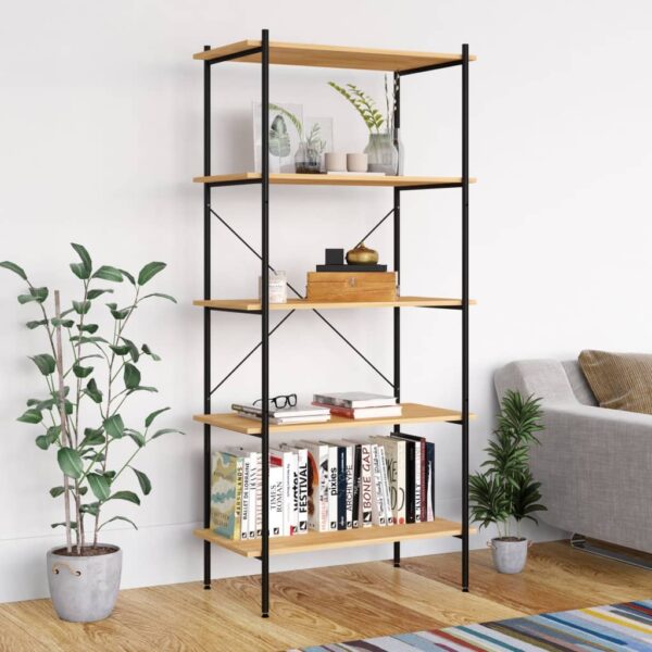 High-Quality 5-Tier Shelving Unit in Black and Oak - Ideal for Office  Living Room  Garage