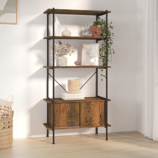 High-Quality Five-Tier Shelving Unit with Cabinet in Steel and Engineered Wood