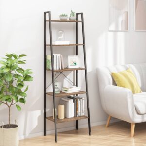 5-Tier Standing Shelf Dark Brown Black Steel Frame Engineered Wood Ample Storage